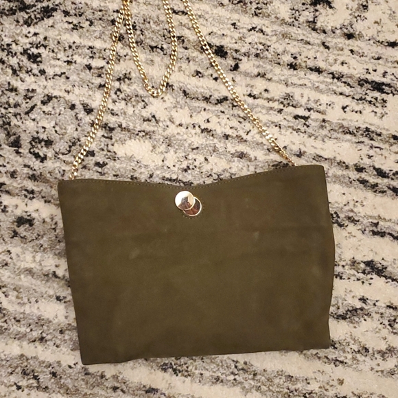 Zara olive green Faux Nubuck clutch shoulder purse - Picture 1 of 7